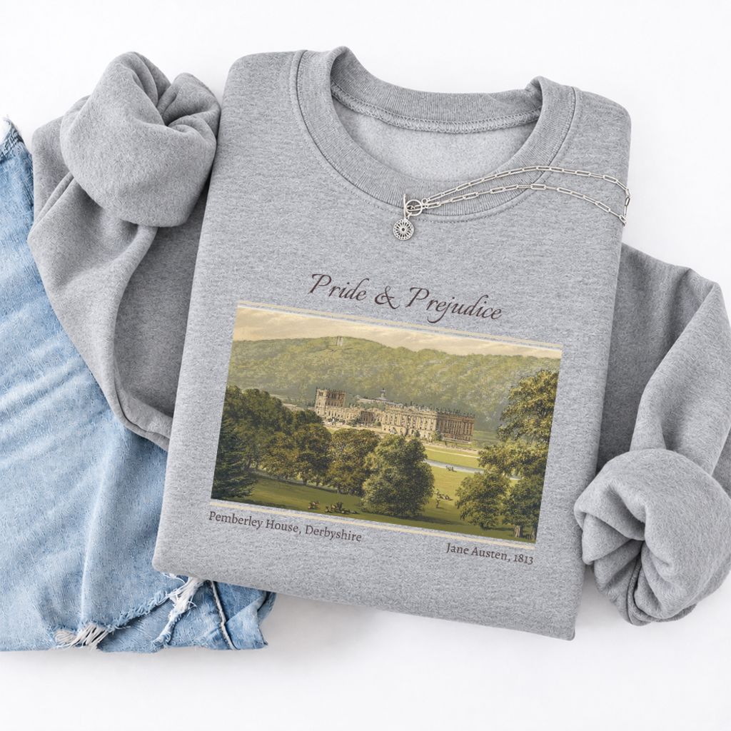 Pemberley House Pride And Prejudice Softstyle Sweatshirt | Classics Book Lover Gift Sport Grey