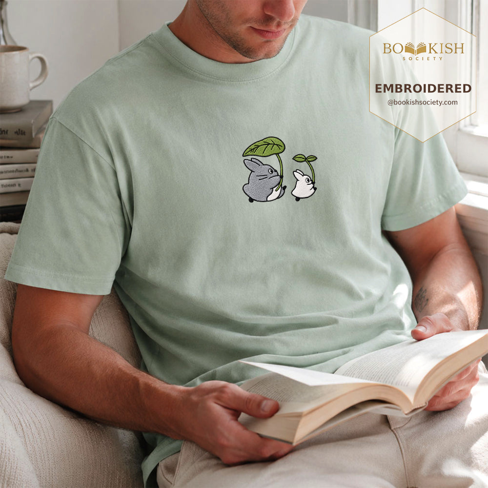 Embroidered Forest Spirits and Flowers Comfort Color® T-shirt Book Lover Gift Bay