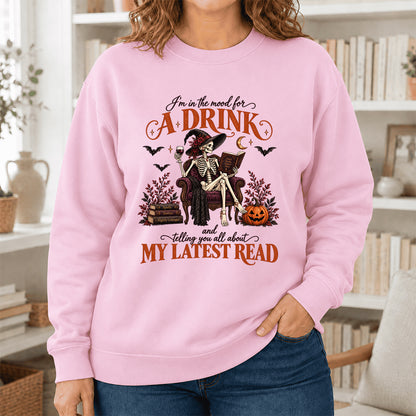 Telling You All About My Lastest Read Printed Sweatshirt | Halloween Reader Gift Light Pink