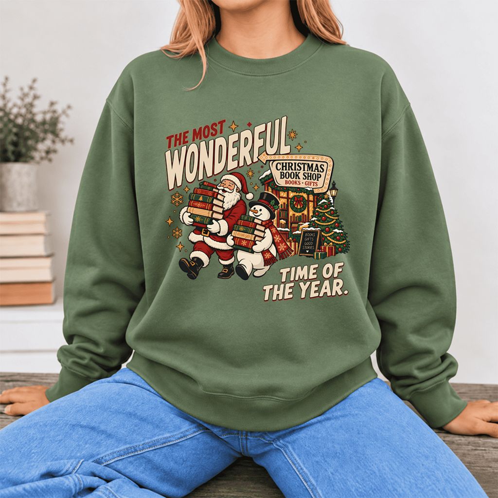 The Most Wonderful Time Softstyle Sweatshirt | Christmas Reader Gift Military Green