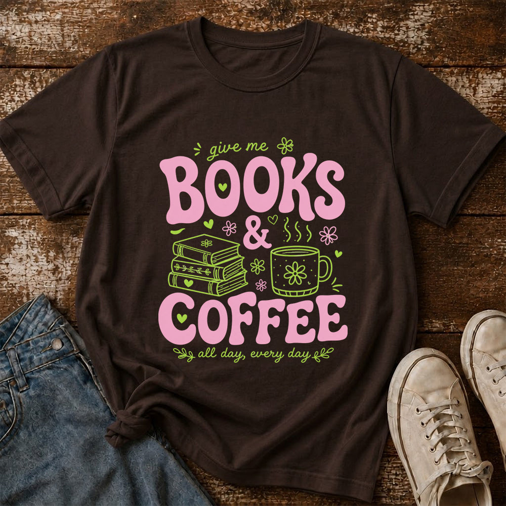 Books and Coffee Softstyle T-Shirt | Book Lover Gift Dark Chocolate