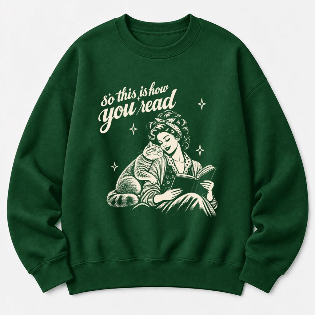 How You Read British Shorthair Softstyle Sweatshirt | Cozy Book & Cat Lover Gift Forest Green