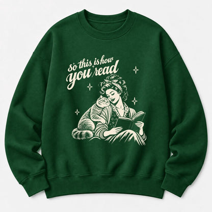 How You Read British Shorthair Softstyle Sweatshirt | Cozy Book & Cat Lover Gift Forest Green