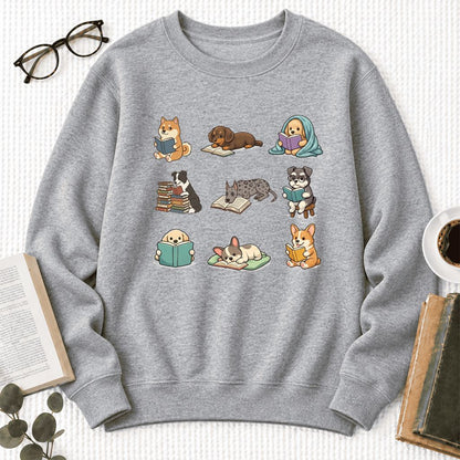 Funny Reading Dogs Embroidered Sweatshirt | Dog Mom Reader Gift Sport Grey