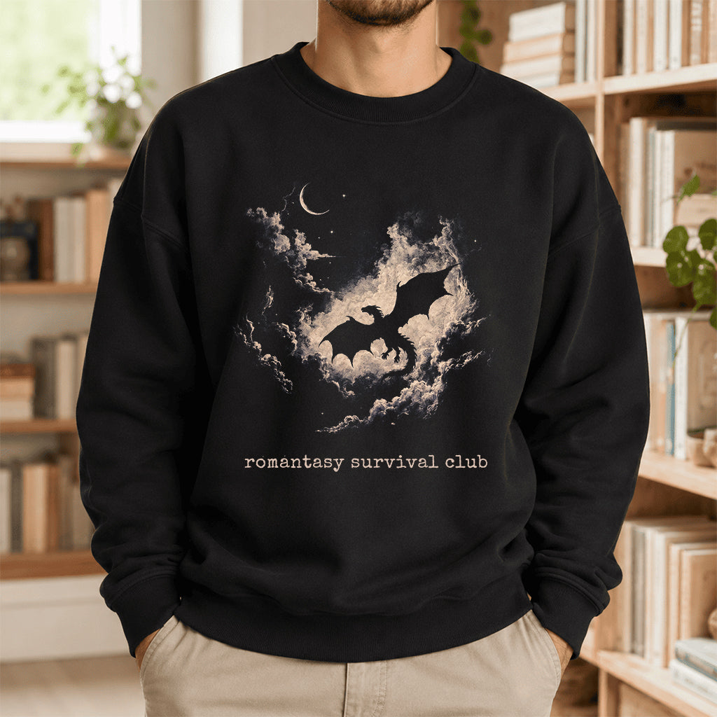 Dark Fantasy Dragon Clouds Crewneck Sweatshirt | Reader Gift Black