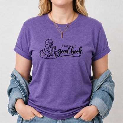 Lost In A Good Book Cotton T-Shirt | Dog & Book Lover Gift Heather Purple