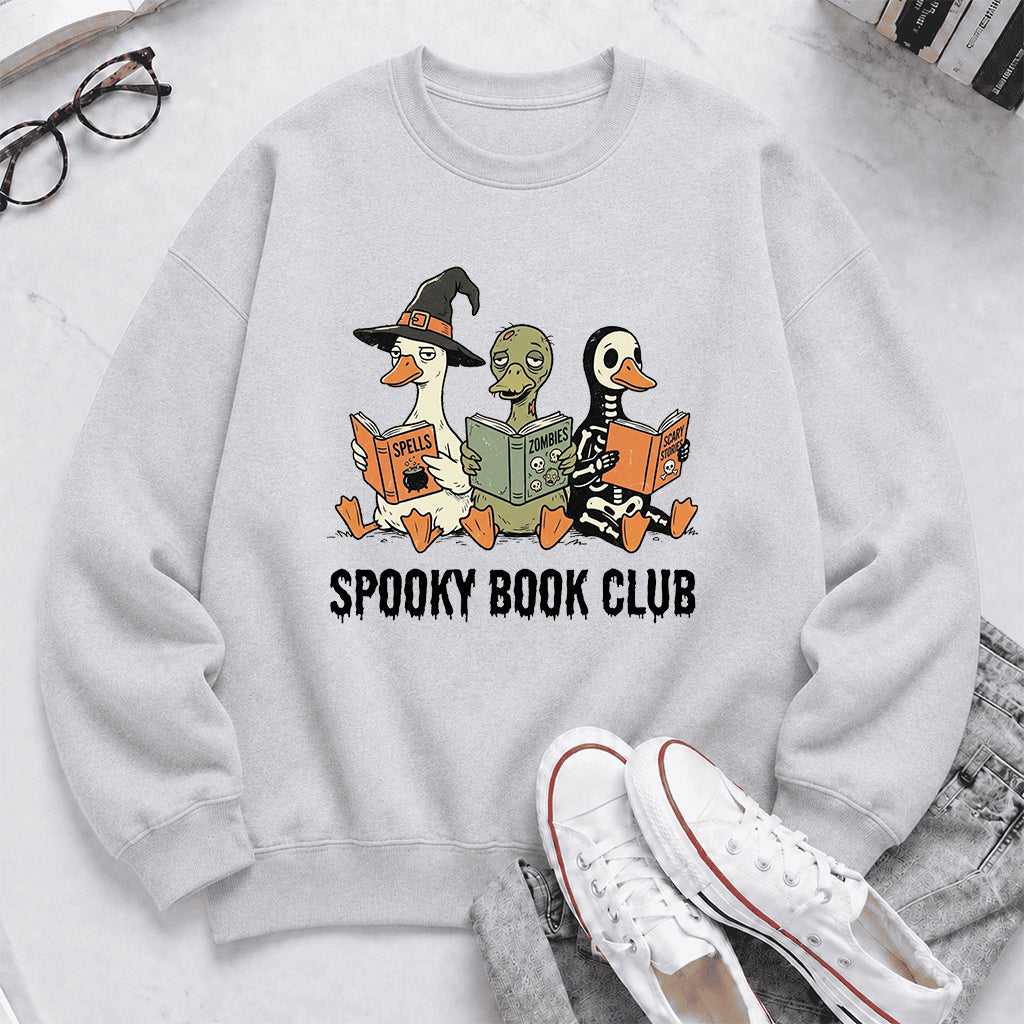 Spooky Book Club Printed Sweatshirt | Halloween Book Lover Gift Sport Grey