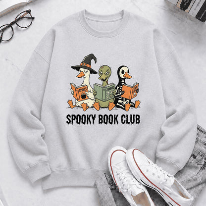 Spooky Book Club Printed Sweatshirt | Halloween Book Lover Gift Sport Grey