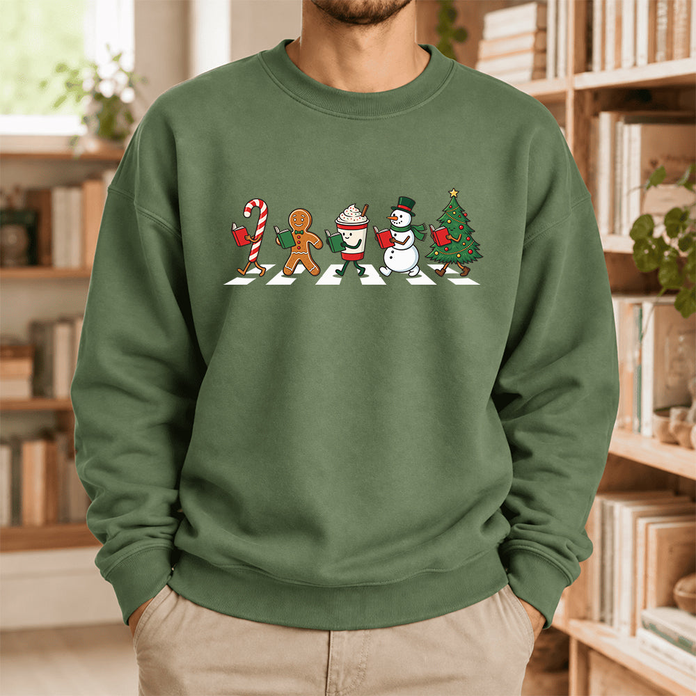 Christmas Reading Parade Softstyle Sweatshirt | Christmas Gift For Readers Military Green