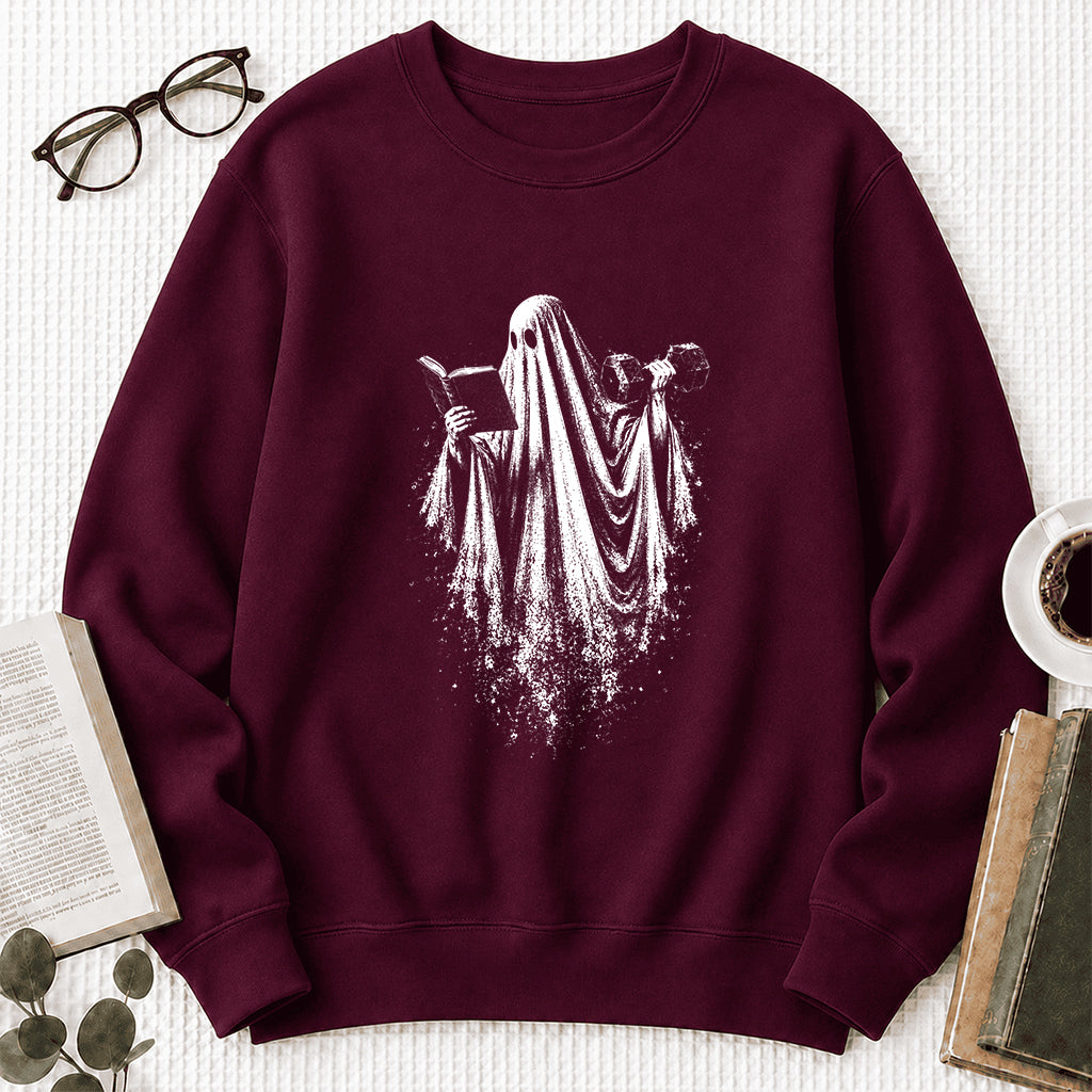 Reading Gym Ghost Printed Sweatshirt | Halloween Book Lover Gift Maroon