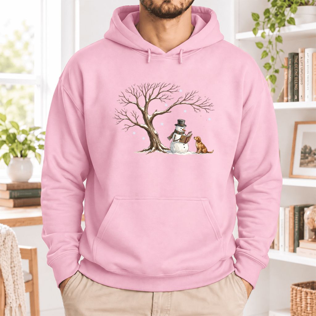 Golden Retriever And Snowman Under Tree Softstyle Hoodie | Christmas Reader Gift Light Pink