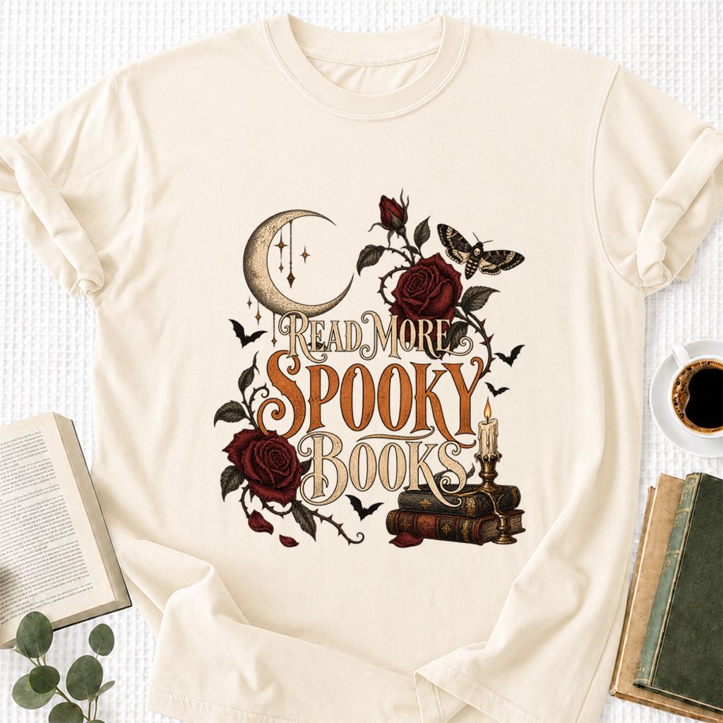 Read More Spooky Books Printed T-Shirt | Halloween Book Lover Gift Natural