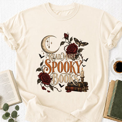 Read More Spooky Books Printed T-Shirt | Halloween Book Lover Gift Natural