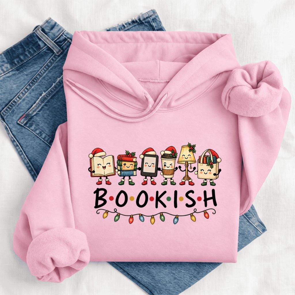 Christmas Bookish Things Softstyle Hoodie | Christmas Gift For Readers Light Pink