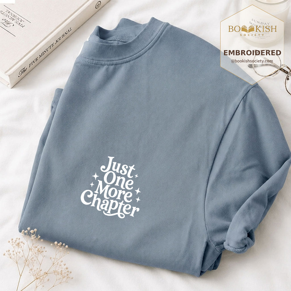 Embroidered Just One More Chapter V2 Comfort Color® T-shirt Book Lover Gift Blue Jean