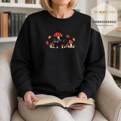 Mushroom Cat Embroidered Sweatshirt | Reader Gift Black