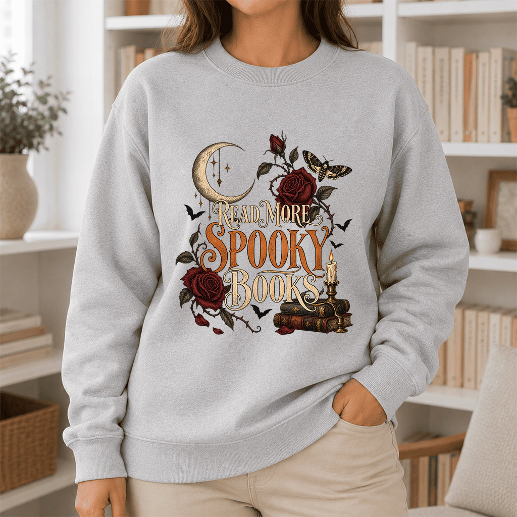 Read More Spooky Books Printed Sweatshirt | Halloween Book Lover Gift Sport Grey