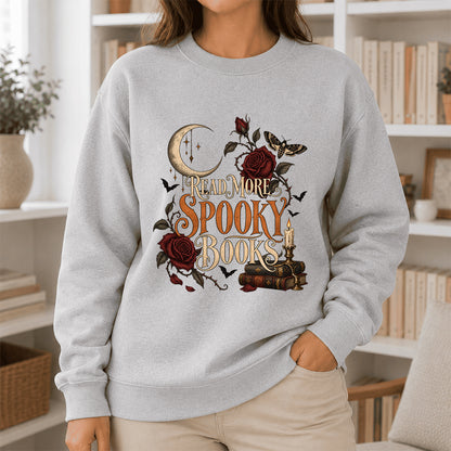 Read More Spooky Books Printed Sweatshirt | Halloween Book Lover Gift Sport Grey