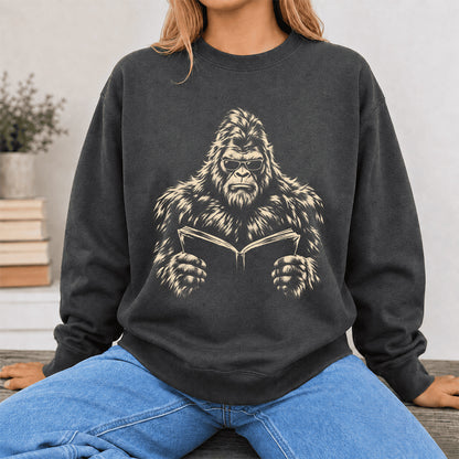 Big Foot Reading Book Crewneck Sweatshirt | Reader Gift Dark Heather