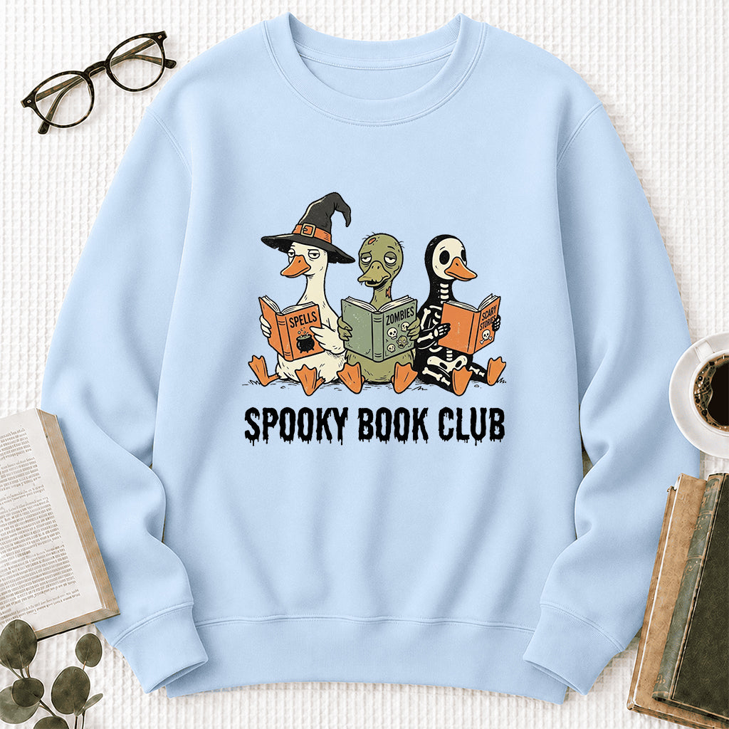 Spooky Book Club Printed Sweatshirt | Halloween Book Lover Gift Light Blue