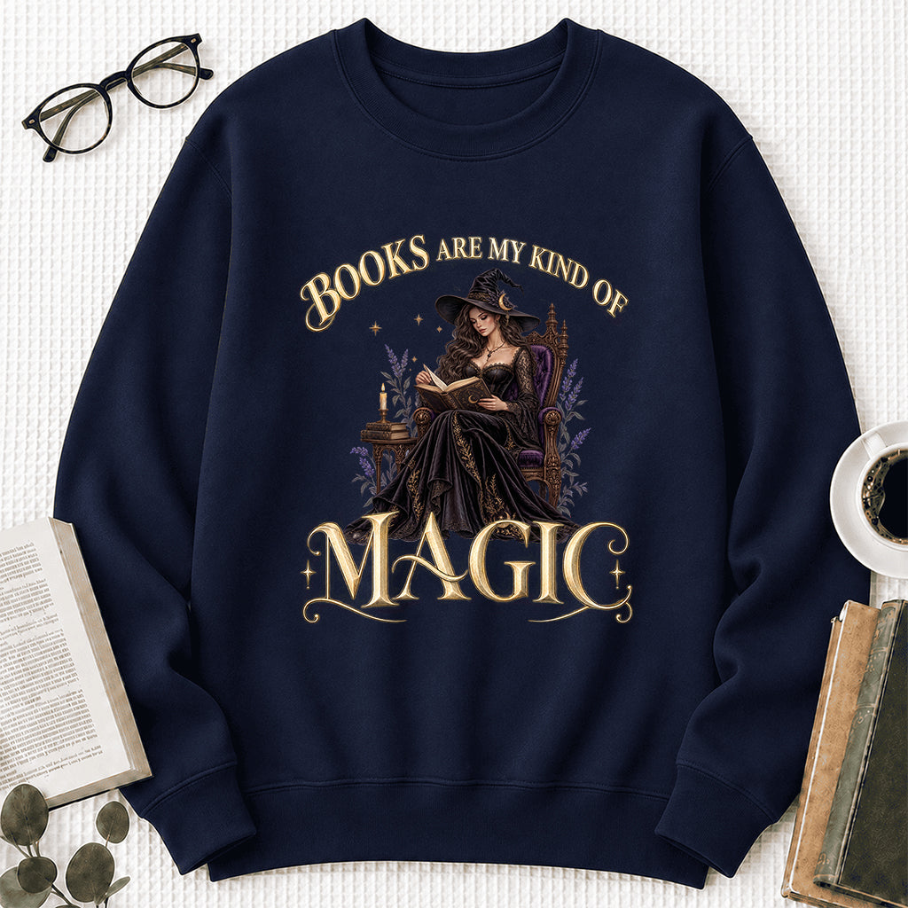 Books Are My Kind Of Magic Crewneck Sweatshirt | Halloween Literary Fantasy Book Lover Gift Navy