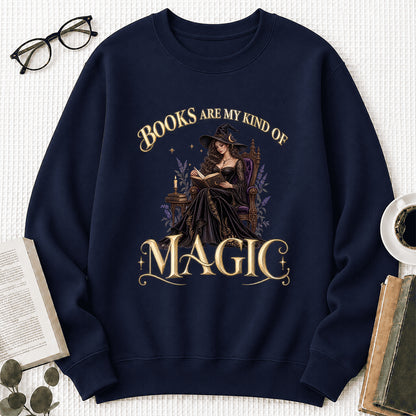 Books Are My Kind Of Magic Crewneck Sweatshirt | Halloween Literary Fantasy Book Lover Gift Navy