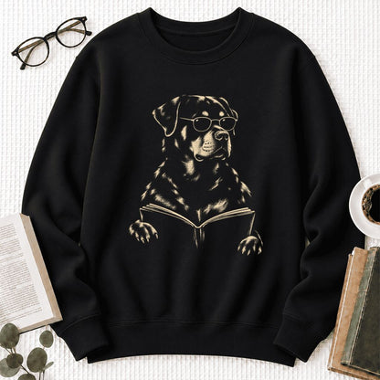 Rottweiler Reading Book Softstyle Sweatshirt | Dog Mom Reader Gift Black