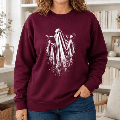 Reading Gym Ghost Printed Sweatshirt | Halloween Book Lover Gift Maroon
