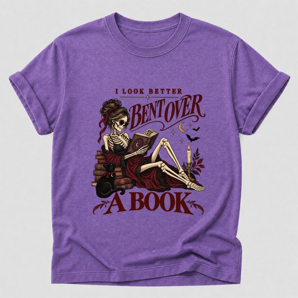I Look Better Bent Over A Book Printed T-Shirt | Spicy Book Lover Gift Heather Purple