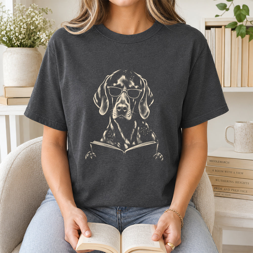 German Shorthaired Pointer Reading Book Softstyle T-Shirt | Book Lover Gift Dark Heather