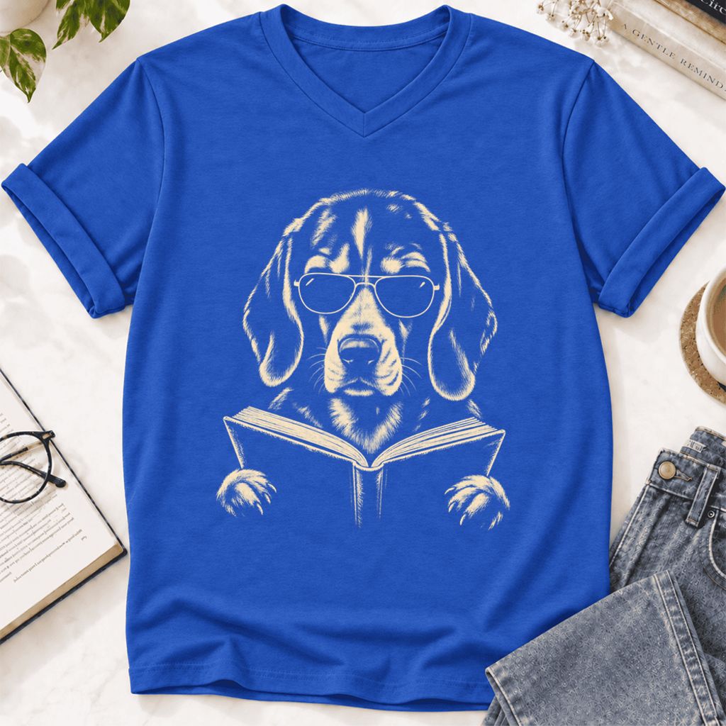 Beagle Reading Book Ultra-Soft V-Neck | Dog Mom Reader Gift True Royal