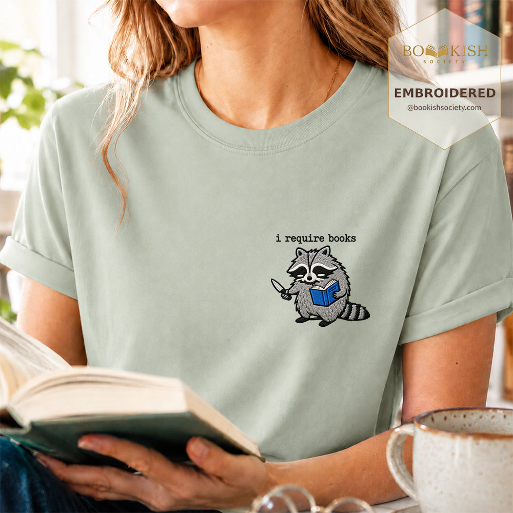 Embroidered I Require Books Comfort Color® T-shirt Book Lover Gift Bay