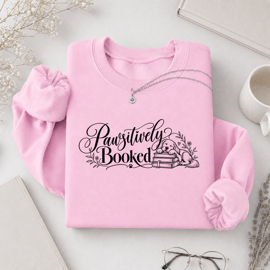 Pawsitively Booked Crewneck Sweatshirt | Dog Lover & Reader Gift Light Pink