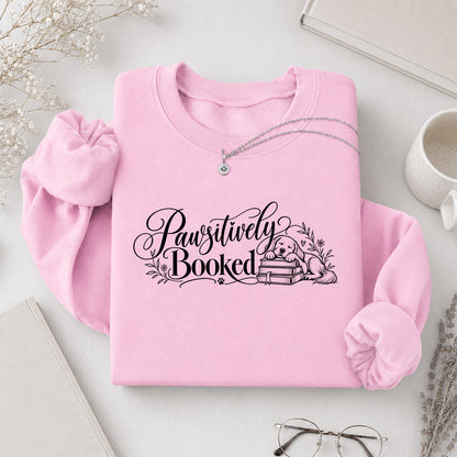 Pawsitively Booked Crewneck Sweatshirt | Dog Lover & Reader Gift Light Pink