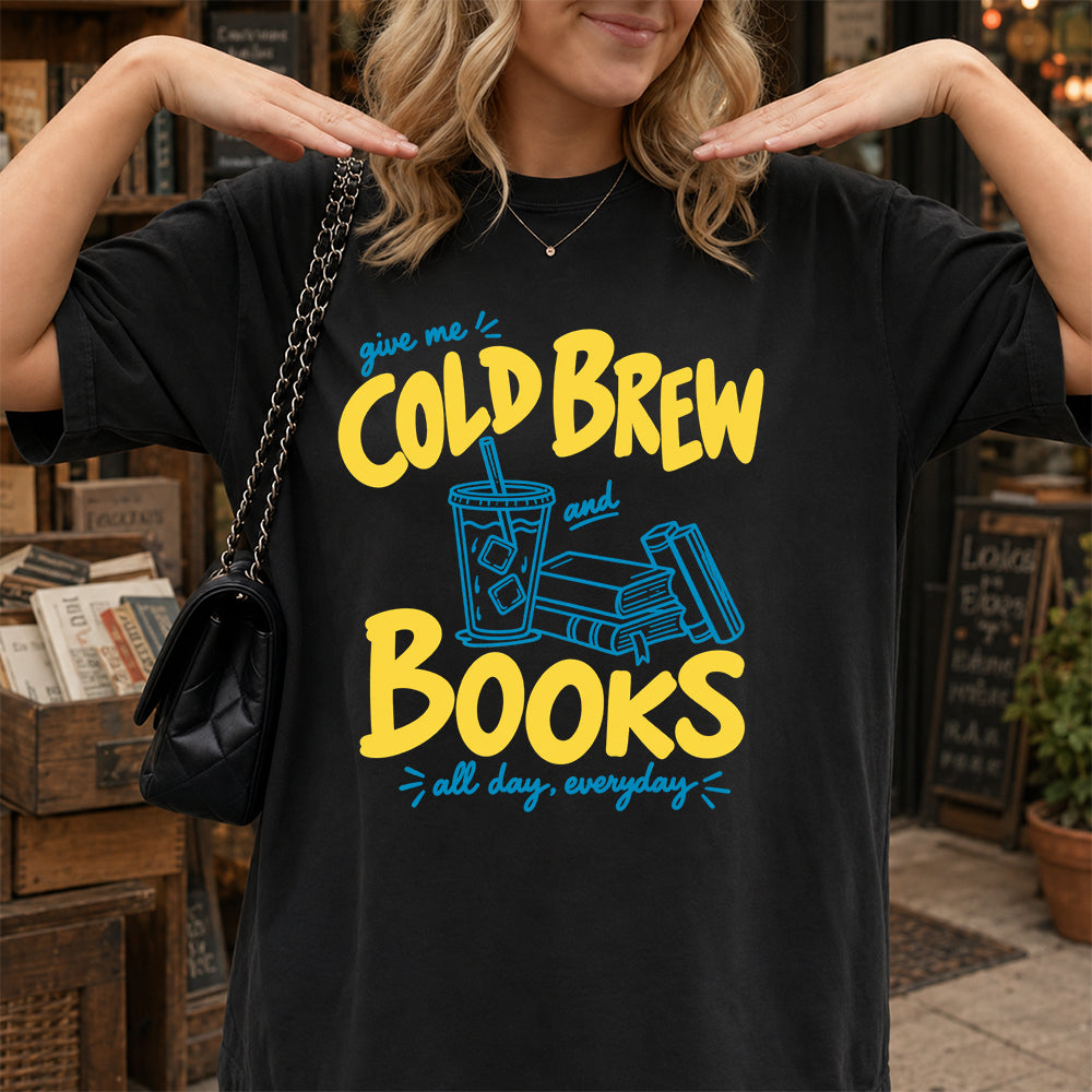 Give Me Cold Brew And Books Softstyle T-Shirt | Book Lover Gift Black