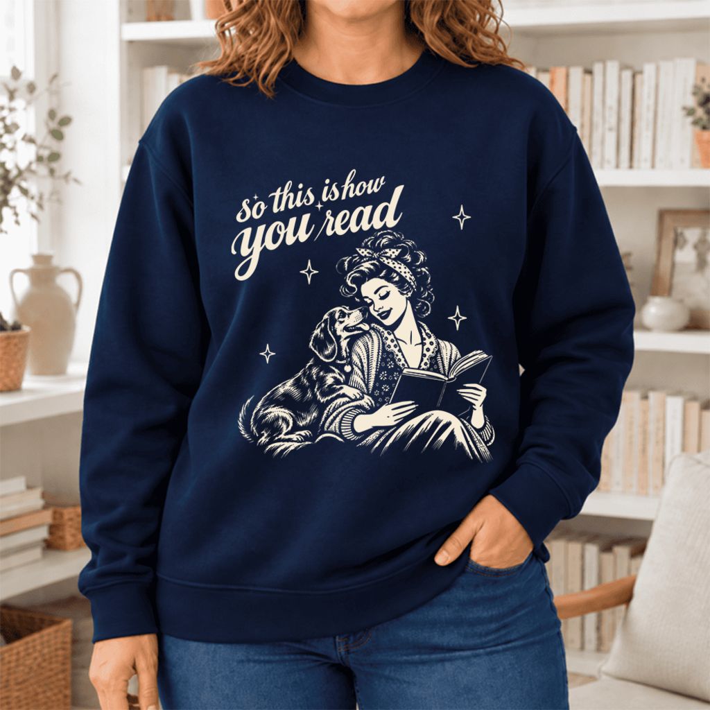 How You Read Dachshund Softstyle Sweatshirt | Cozy Dog Mom Reader Gift Navy