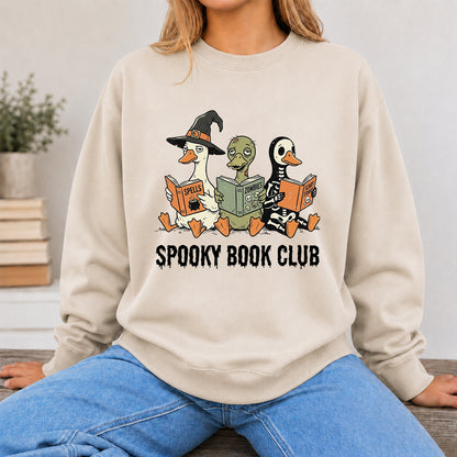 Spooky Book Club Printed Sweatshirt | Halloween Book Lover Gift Sand