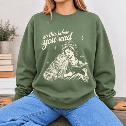 How You Read Siberian Softstyle Sweatshirt | Cozy Cat Lover Reader Gift Military Green