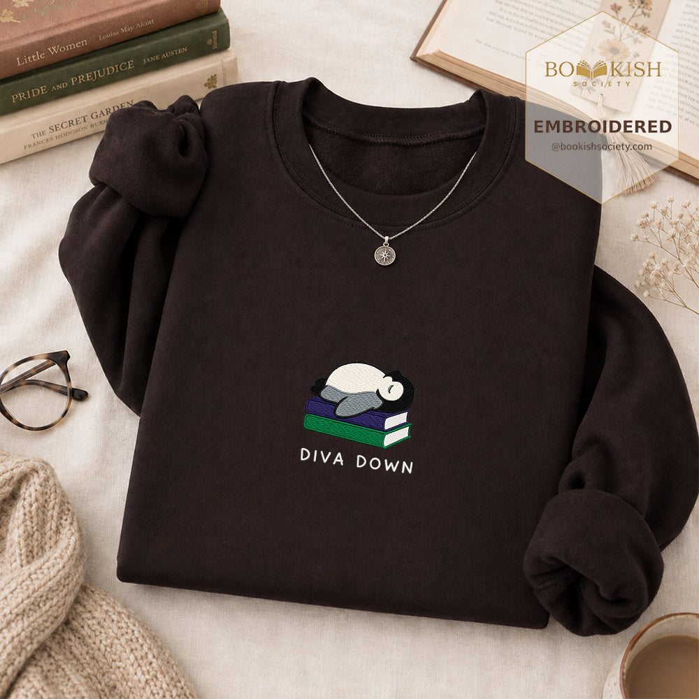 Diva Down Penguin Embroidered Sweatshirt | Reader Gift Dark Chocolate
