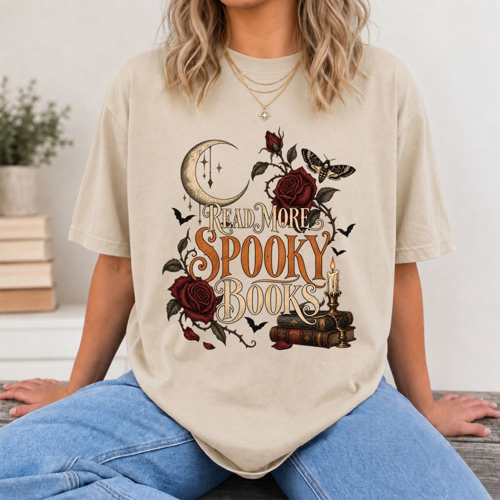 Read More Spooky Books Printed T-Shirt | Halloween Book Lover Gift Sand