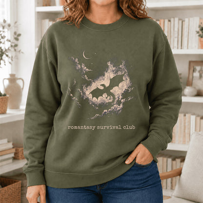 Dark Fantasy Dragon Clouds Crewneck Sweatshirt | Reader Gift Military Green