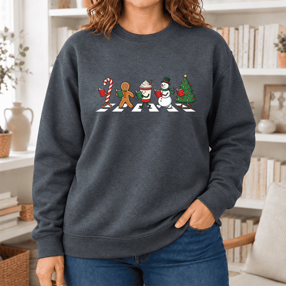 Christmas Reading Parade Softstyle Sweatshirt | Christmas Gift For Readers Dark Heather