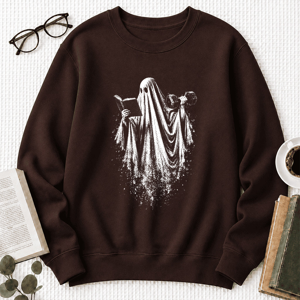 Reading Gym Ghost Printed Sweatshirt | Halloween Book Lover Gift Dark Chocolate