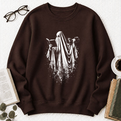 Reading Gym Ghost Printed Sweatshirt | Halloween Book Lover Gift Dark Chocolate