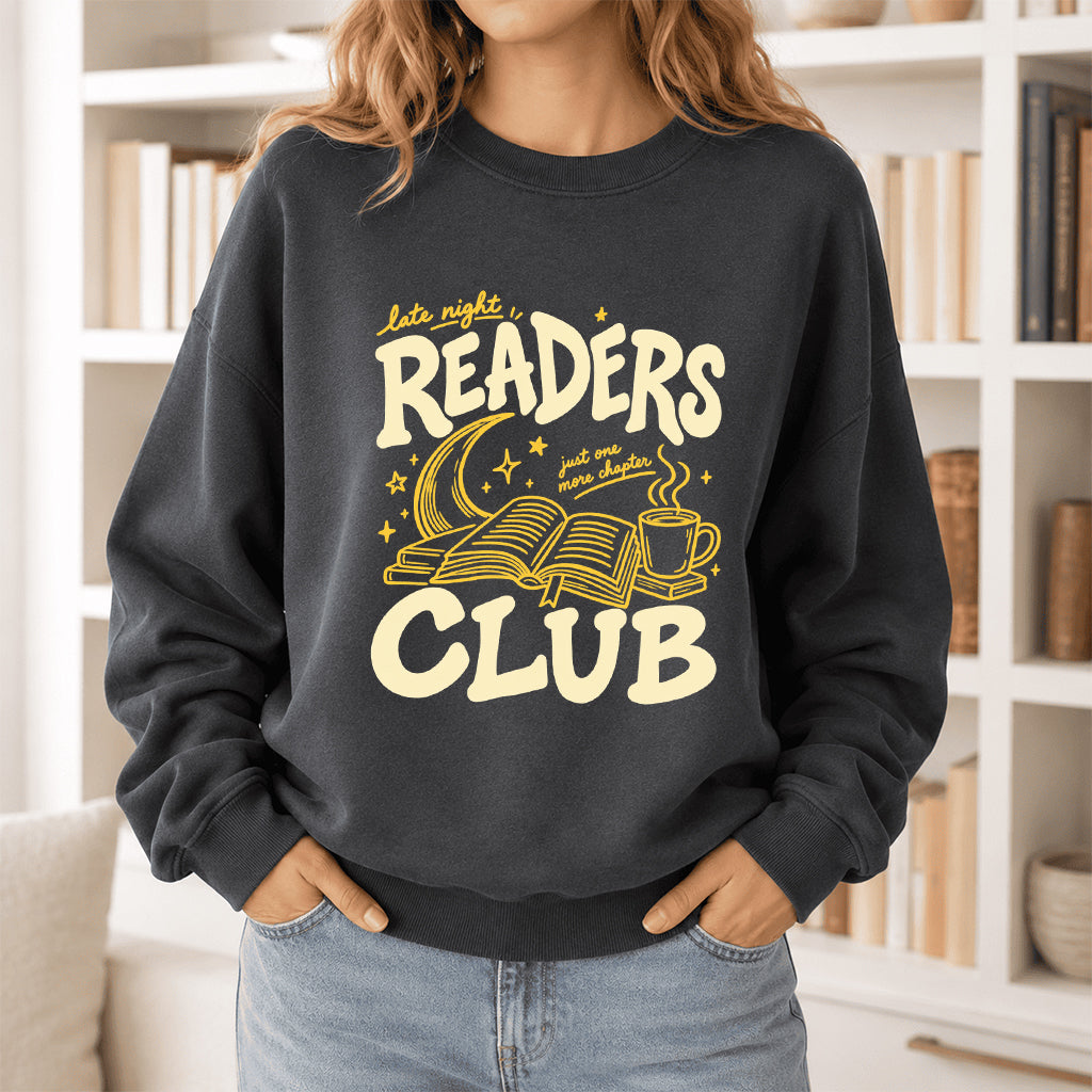Late Night Readers Club Crewneck Sweatshirt | Reader Gift Dark Heather
