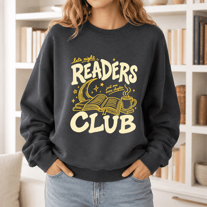Late Night Readers Club Crewneck Sweatshirt | Reader Gift Dark Heather