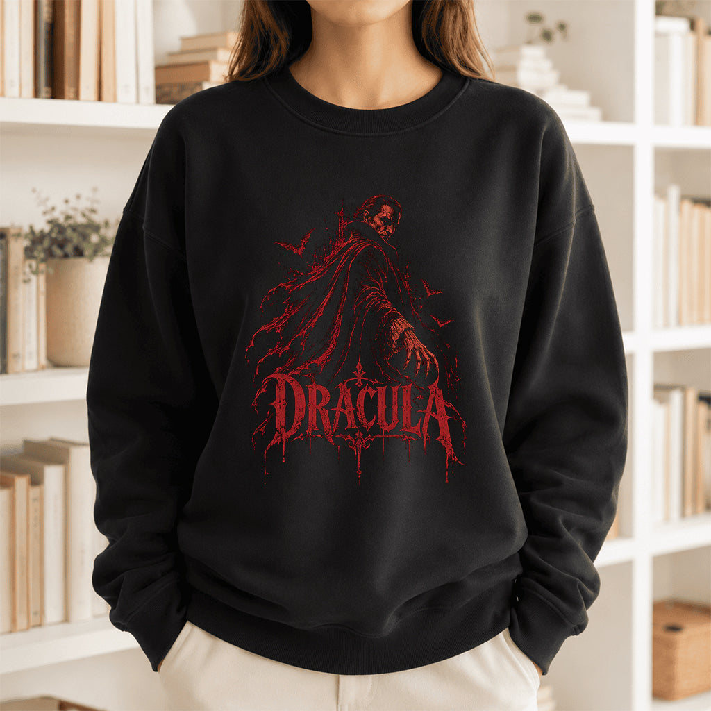 Dracula Vampire Gothic Crewneck Sweatshirt | Halloween Book Lover Gift Black