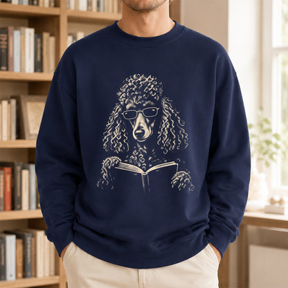 Poodle Reading Book Crewneck Sweatshirt | Reader Gift Navy