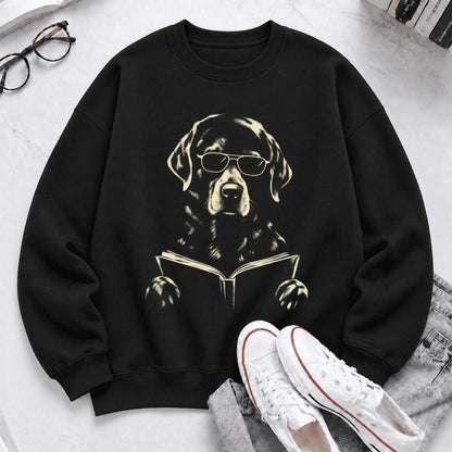 Labrador Retriever Reading Book Softstyle Sweatshirt | Dog Mom Reader Gift Black