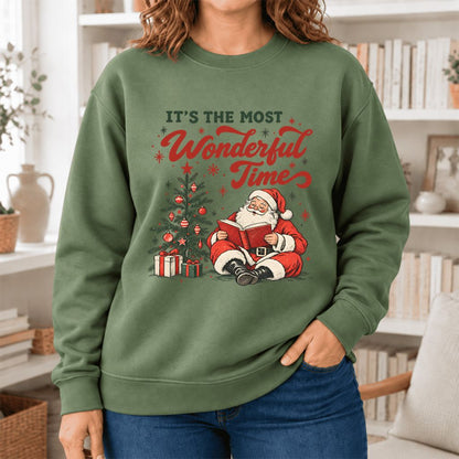It’S The Most Wonderful Time Softstyle Sweatshirt | Christmas Book Lover Gift Military Green